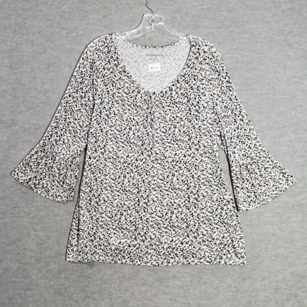 Croft & Barrow Women Top L Gray Tunic Shirt Bell Sleeve Scoop Neck